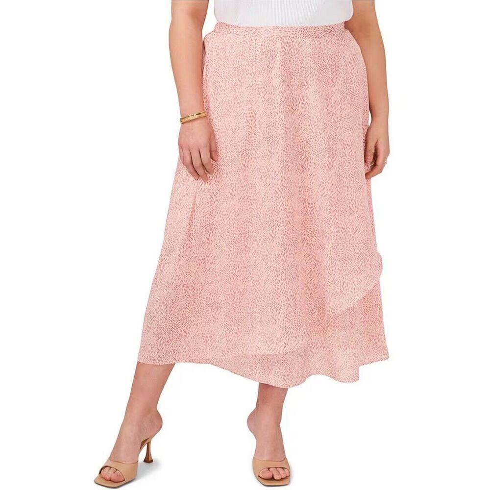 NWT Vince Camuto SZ 24W Raining Dots High-Low Hem Faux Wrap Yoryu Midi Skirt